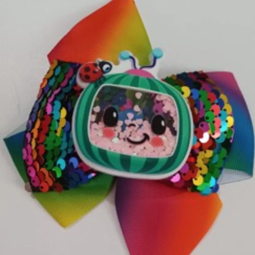 Cocomelon Baby Girl Bow Outfit Birthday Headband Clip Bow Rainbow Watermelon